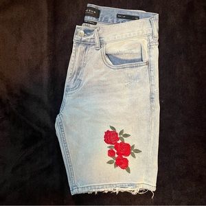 PacSun Denim Shorts Men’s - Size 31 Slim - Embroidered Roses